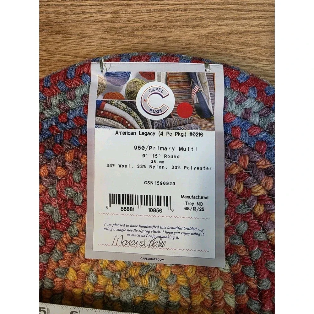 Capel American Legacy Braided Rug Primary Multi Color Chair Pad,Accent Rug 4 Pc